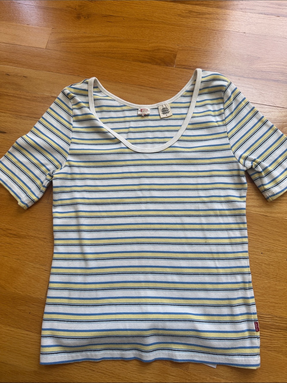 Levi's Striped Ribbed Scoop Neck Tank in White, Blue & Yellow